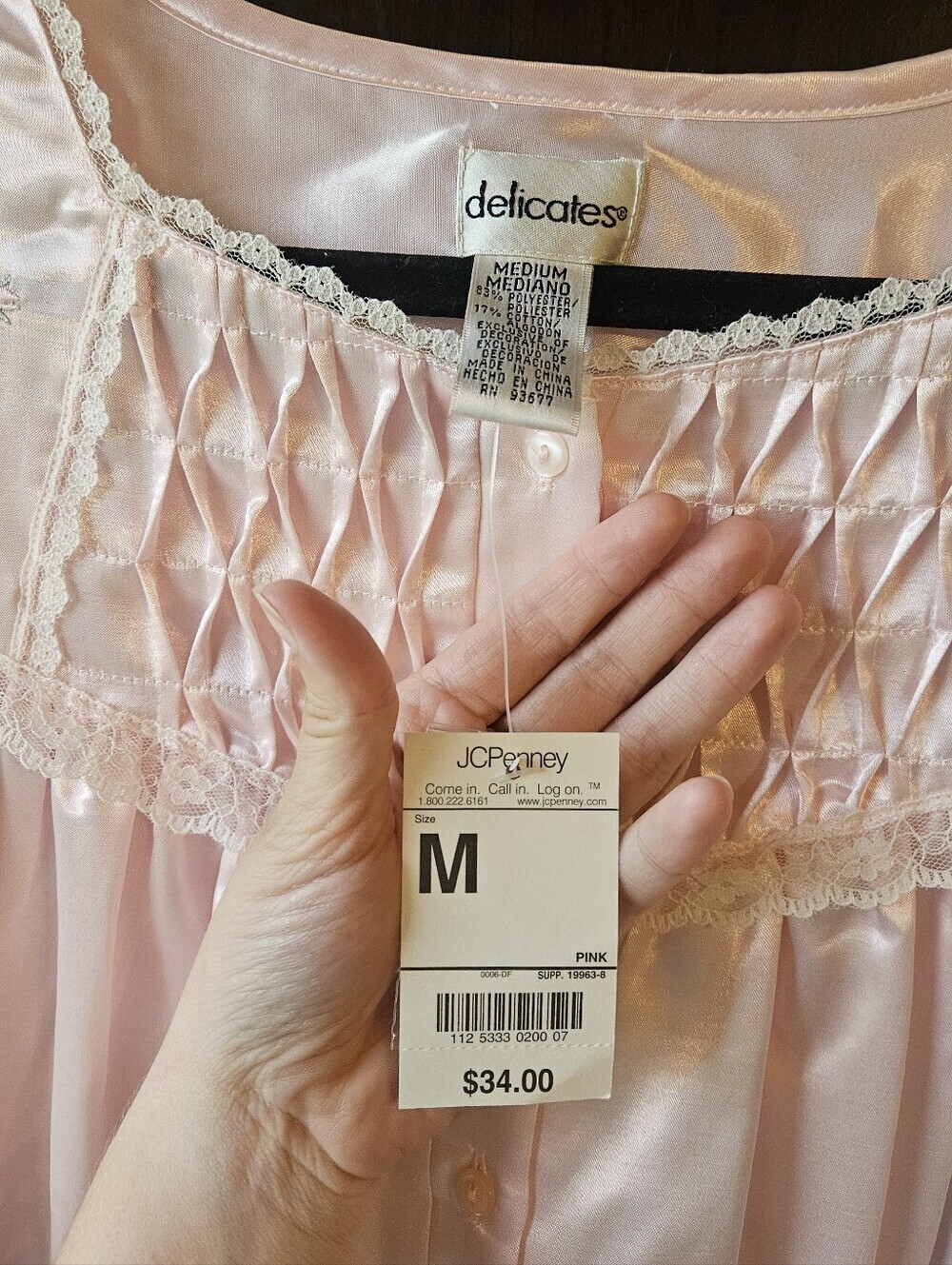 NWT Delicates Pink Satin Smocked Nightgown Size Medium - Picture 3 of 5